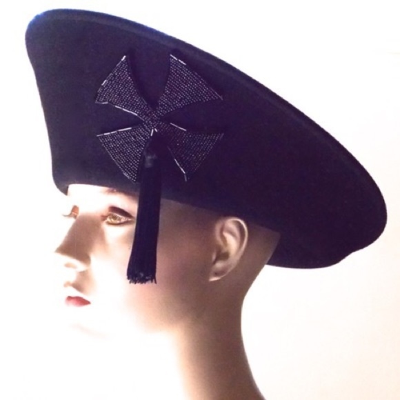 80s Vintage Adolfo Hat Gothic runway beaded cross - Picture 2 of 7